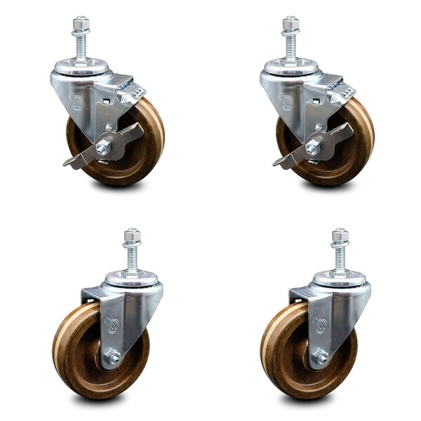 Service Caster 4 Inch High Temp Phenolic Wheel Swivel 10mm Threaded Stem Caster Brake, 2PK SCC-TS20S414-PHRHT-M1015-2-TLB-2 - main